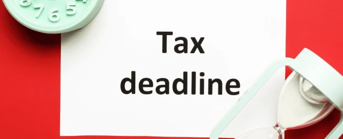 Text says Tax Deadline with clock and hourglass