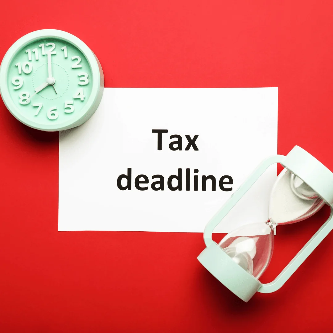 Text says Tax Deadline with clock and hourglass